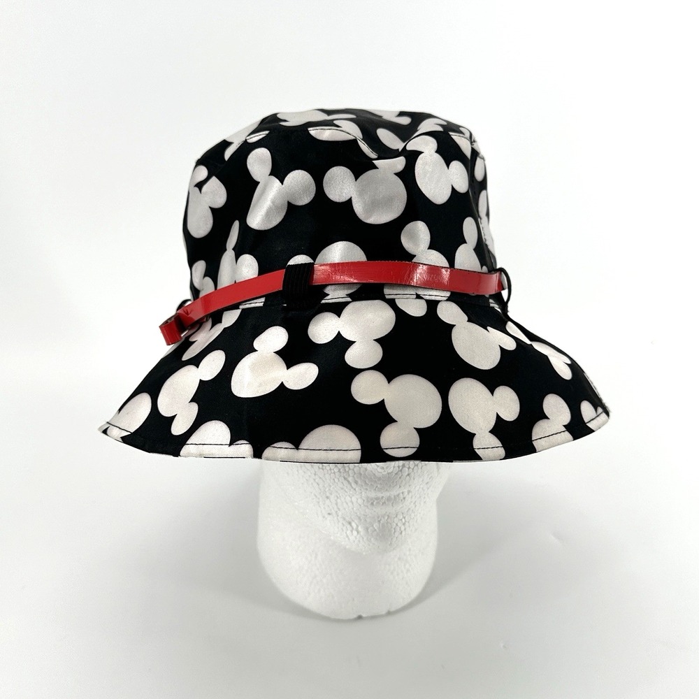 Disney Parks Mickey Mouse Black & White Rain Bucket Hat Red Bow AOP